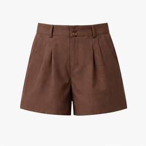 Commense Brown Pleated High-Waist Shorts
